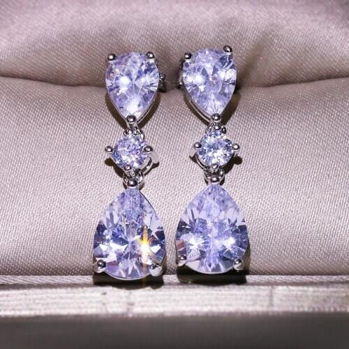 Romantic Bridal Wedding Jewelry Exquisite Teardrop Shaped Oval AAAA Zircon 925 Rose Gold Pendant Earrings Earrings for Women