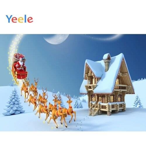 Christmas Cartoon Santa Elk House Moon Snow Home Decoration Backdrop Photography Custom Photographic Background For Photo Studio