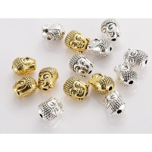 Sliver Golden Tibetan Gold Buddha Heads Spacer Beads Wholesale 10pcs/lot Metal Charms for Jewelry Making 10x9mm diy Finding
