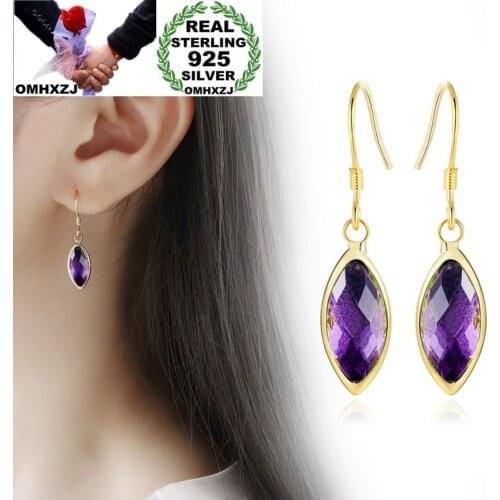 OMHXZJ Wholesale Personality Fashion OL Woman Girl Party Wedding 8 Colors Horse Eye Zircon 925 Sterling Silver Earrings YE377