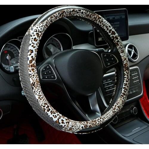 Bling Bling Rhinestones Crystal Car Steering Wheel Cover Leopard Leather Steering-wheel covers Auto Accessories Case Car Styling