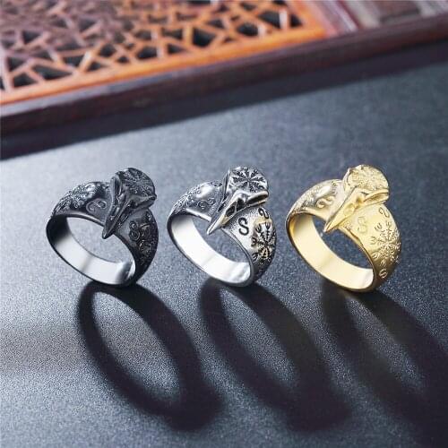 Unique Viking Crow Skull Ring Mens 316L Stainless Steel Nordic Compass Rings Cool Male Punk Rock Nordic Amulet Jewelry