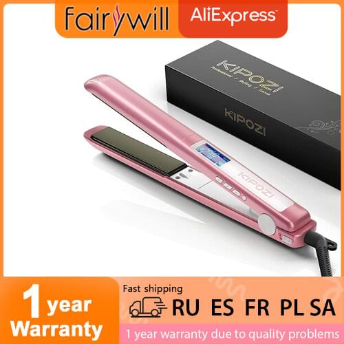 KIPOZI Professional Hair straightener with Digital LCD Display Titanium Flat Iron Fast heating Hair Straightening Curling iron