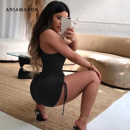ANJAMANOR Sexy Black Rompers Womens Jumpsuit Shorts 2021 Summer Outfits Clubwear Drawstring Bodycon Playsuit D53-BE30