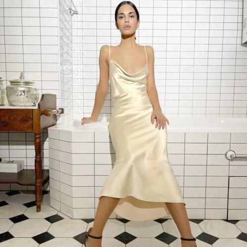 Spaghetti Strap Satin Women Dress Lace Silk Backless Sleeveless Bodycon Slim Elegant Party Casual Ladies Chic Silk Clothes