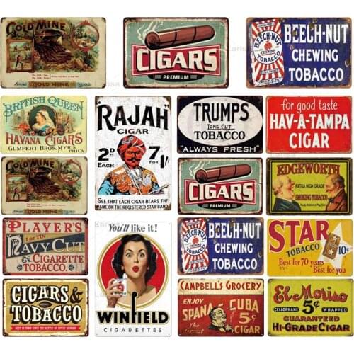 Cigar Tin Sign Metal Plaque Vintage Tin Sign Tobacco Metal Sign Wall Art Metal Painting for Cigar Shop Metal Plate Wall Decor
