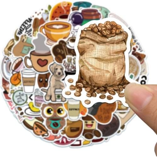 10/50PCS Cartoon Creative Coffee Art Graffiti Notebook Hand Account Material Decoration Sticker Toy Wholesale