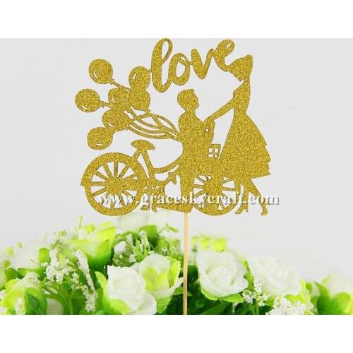 10pcs free shipping Glitter gold Wedding Cake Toppers picks Bride and Groom Design Kids Wedding Party Favors Cake Decoration