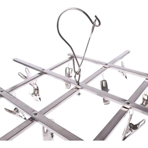 16 Clip Stainless Steel Windproof Collapsible Clothespin Laundry Hanger Sock Underwear Towel Drying Rack Clothes Peg Airer Dryer