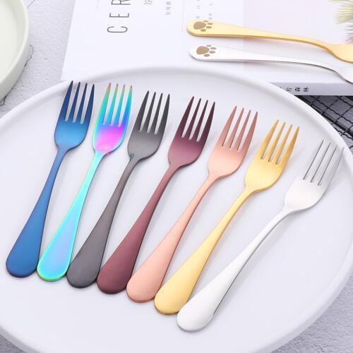 1x Stainless Steel Dinner Fork Good Quality Dessert Fork Round Handle Gold Salad Dessert Fruit Fork Cutlery For Child And Adult