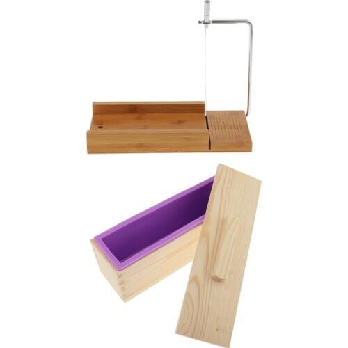 2xWooden Box Silicone Loaf Mold Rectangle Soap Making Mould Soap Cutter DIY for Candle Food Cutting Loaf Cutter Mold Soap Slicer
