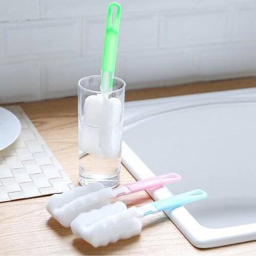 3pcs Detachable Deep Cleaning Long Handle Airless Bottle Household Sponge Brush with Hook Coffee Tea Glass Kitchen Supplies