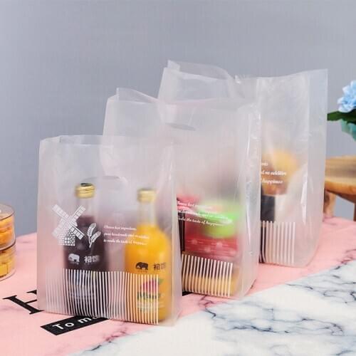 50pcs Transparent Plastic Bag With Handle Food Packaging Party Favor Baking Cake Bread Take Away Bags