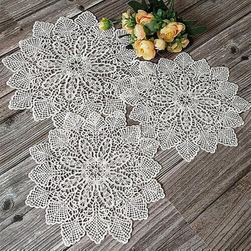 White Lace Round Embroidery Table Place Mat Christmas Pad Cloth Placemat Cup Mug Dining Tea Coaster Coffee Doily Kitchen NEW