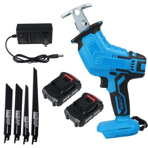 88V Cordless Reciprocating Saw + 4 Saw Blades Metal Cutting Wood Tool Portable Woodworking Cutters with 1/2 Batterys Charge