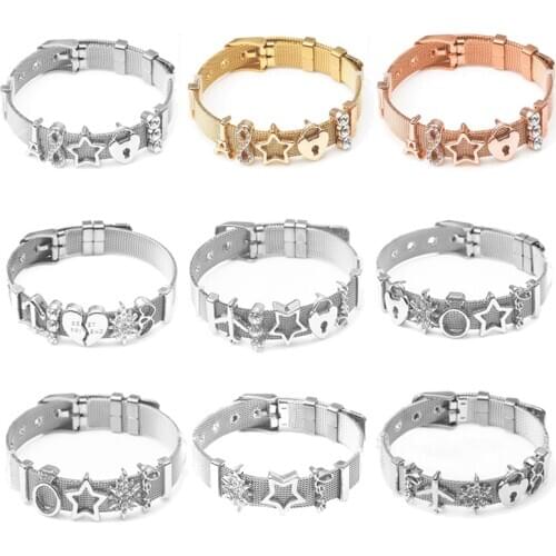 Jewoey Shion Silver Plated Stainless Steel Mesh Bracelet Crystal Lock Charm Brand Bracelet for Woman Fashion Jewelry Gift