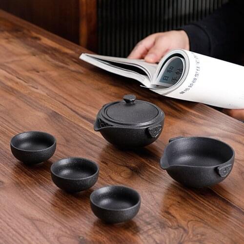 Black Crockery Ceramic Teapots with 3 Tea Cups Porcelain Gaiwan Kung Fu Teaset Portable Teaware Travel Tea Set Drinkware Gifts