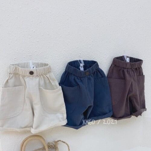 Childrens Summer Cotton and Linen Shorts 2021 New Baby Boys and Girls Solid Casual Short Pants Kids Loose Soft Shorts 2-6 Years