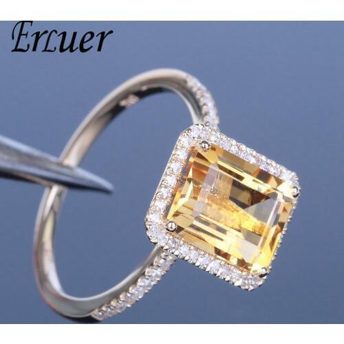ERLUER Vintage Silver color Big Light Brown Color CZ Zirconia Rings For Women Engagement Wedding jewelry Trendy love Gift ring