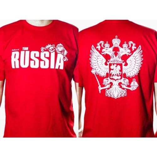 T-shirt "RUSSIA" with white inscription of "National Team" Two-headed eagle RUS