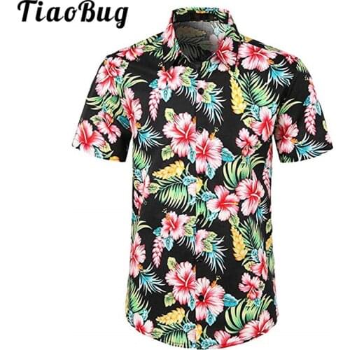 Men Hawaiian Shirts Summer 2021 Floral Fruits Print Holiday Vacation Party Casual Turn-Down Collar Button Down Male Beach Shirts