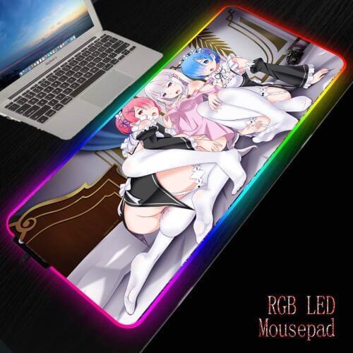 Mairuige Rem Re Zero Anime Girl RGB Gaming Illumination Mouse Pad Large Computer Mousepad LED Backlight Mause Pad Keyboard Mat