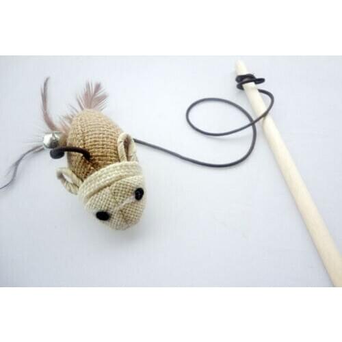 Pet Cat Toy Kitten Interactive Toy Stick Wand Feather Bell Wooden Stick with Cloth Fish/Mouse