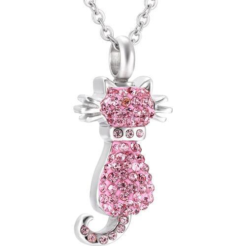 IJD9921 Graceful Crystal Cat Urn For Ashes Finely Craft Keepsake Urns Necklace For Pet/Human Ashes Charm Funeral Jewelry