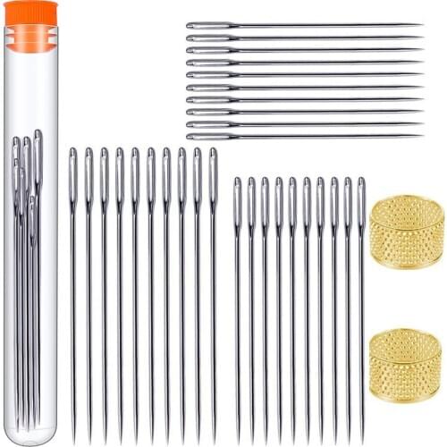 LMDZ 30pcs Large Eye Stitching Needles 3 Sizes Hand Sewing Needles With Storage Tube for Stitching and Crafting Projects
