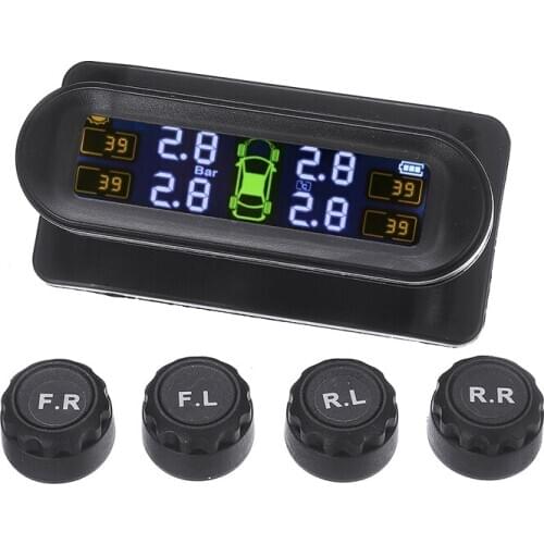 Mayitr 4pcs Solar LCD Car Auto Tire Pressure Monitoring System Wireless TPMS 4 External Sensors Accessories Parts