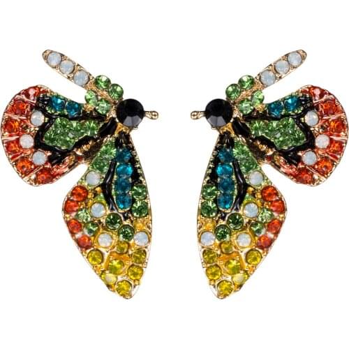 Fashion Colored Rhinestone Butterfly Stud Earrings Women Funny Enamel Designer Goth Body Jewelry Vintage Cool Different Earring
