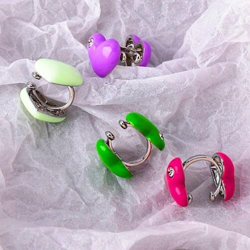 Trendy Summer Acrylic Heart Shaped Clip Earrings for Women Fashion Red Green Earring without Ear Piecing Girl Ear Hanging Buckle