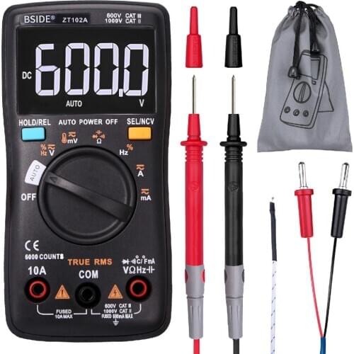 BSIDE ZT102A EBTN LCD Digital Multimeter TRMS AC/DC Voltage Current Temp Ohm Frequency Diode Resistance Capacitance Tester