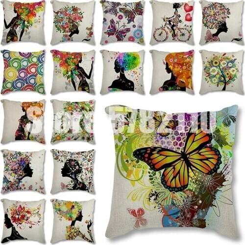 Butterfly girl cartoon pillow cushion simple and refreshing home decoration car decoration short plush Cushion cover Pillowcase