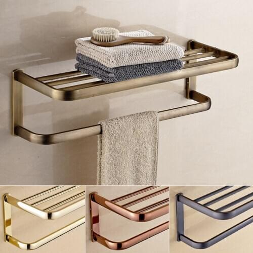 Bathroom Rack 60 CM Copper Fixed Bath Towel Holder Wall Mounted Towel Rack Brass Towel Shelf Bath Accessories Gold/Antique Brass