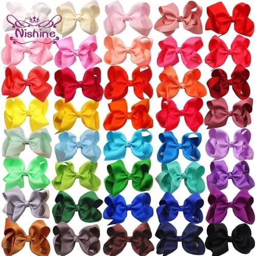 Nishine 10pcs/lot 11*7 CM Fashion Handmade Knotted Baby Duckbill Clips Solid Color Grosgrain Ribbon Bows Hairpins Birthday Gifts
