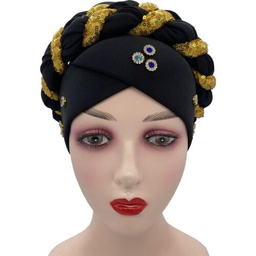 Latest Diamonds Turban Cap for Women Ready Female Head Wraps African Auto Geles Aso Oke Headtie Muslim Headscarf Turbans Hat