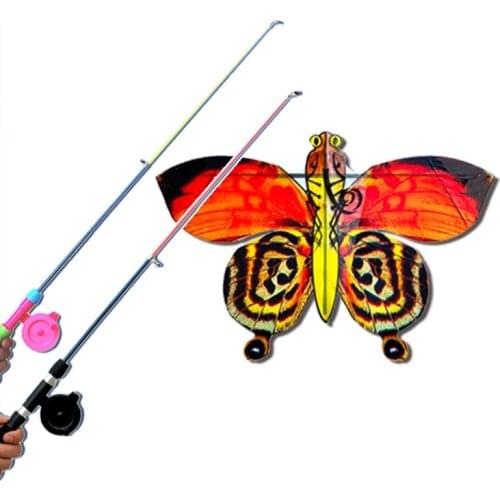 Plastic fishing rod childrens cartoon breeze dynamic flat pole swallow piglet goldfish butterfly kite