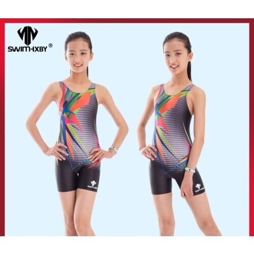 HXBY Professional Girls One Piece Swimsuit Boyleg Sports Swimwear Racing Swimsuits for Girls Bathing Suits Training Exercise
