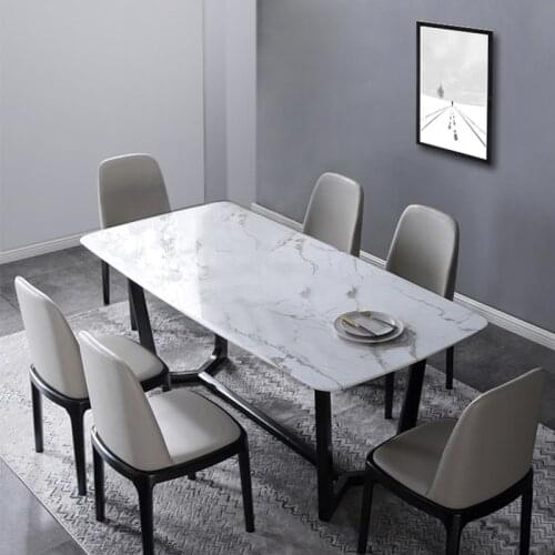 Luxury Modern 1.4 meter White Marble Stone Home Rectangle Dining Kitchen Room Dining Table Set