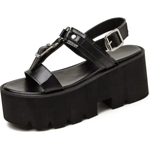 Gladiator sandals women summer shoes High Heels black Sandals Platform Shoes thick heel sandals ladies shoes sandals YMB172