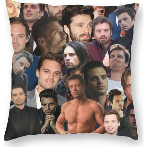 Sebastian Stan Collage Photo Cushion Cover Double-sided Print Floor Pillow Case for Living Room Cool Pillowcase Home Decoration