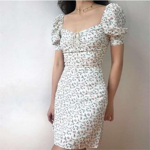 Sexy Women Bodycon Mini Dress Floral Short Sleeve High Waist Short Dress Elegant Tie Up Ladies Casual Sheath Mini Dress