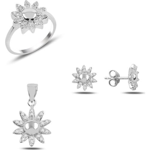 Silver 925 Sterling Zircon Daisy Set