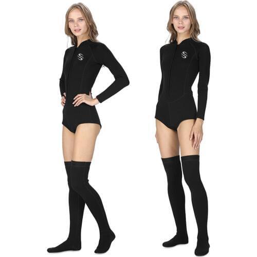 SLINX 2mm Neoprene Anti-UV Keep Warm Women Long Sleeve Bikini Wetsuit Stockings Long Socks Swimwear Front Zipper Diving Suit