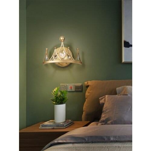 Nordic modern gold crystal wall lamps childrens room bedroom bedside aisle living room study crown decorative sconces lights