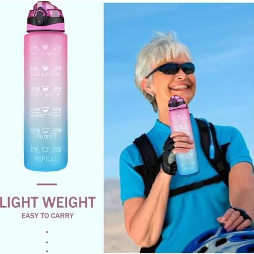 1000ML Sports Plastic Cup Tritan Material Space Cup Climbing Camping Water Bottle With Time Marker Leakproof BPA Free Bottle