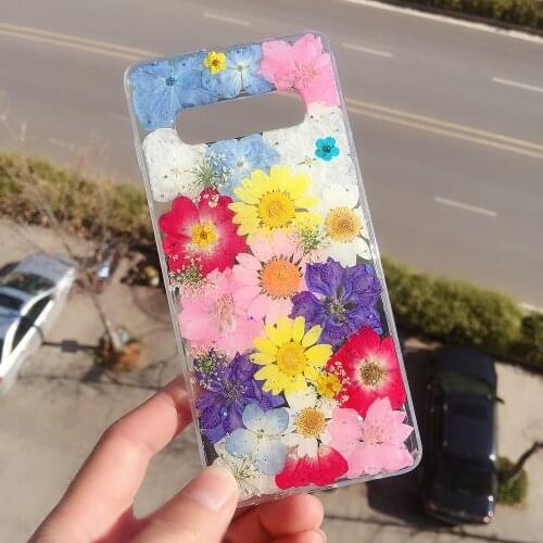 Dry Real Flower Back Cover and Soft TPU Phone Case for Sammung Galaxy Note10 10+ 9 8,Case Clear with Design for Girls Women Cute