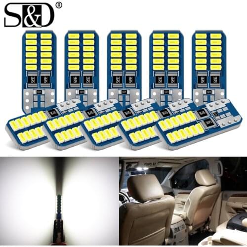 10pcs Canbus T10 W5W Led Bulb Car Interior Light 194 168 Signal Lamp Clearance Lights Reading Lights White Pink Crystal Blue 12V