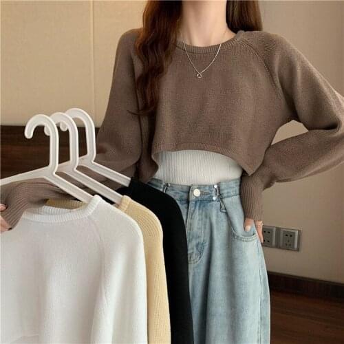 Loose Woman Sweater Gentle Wear Korean Sweater Set Sling Bandage Two-Piece Set Inner Overlap Ensemble Femme Crop Top Pull Femme